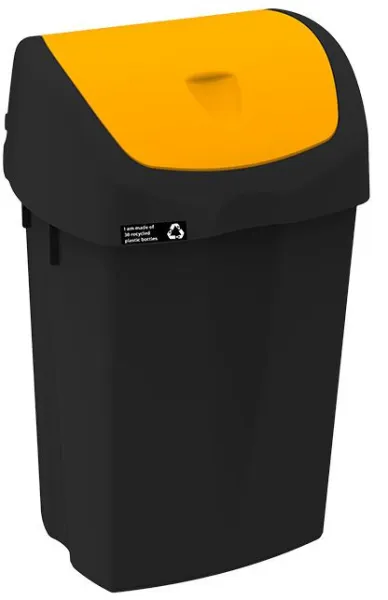 NRW Cubo de basura con tapa abatible amarilla, sostenible, 25 L