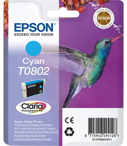Cartucho de tinta cian Epson T0802 C13T08024011, 350 páginas