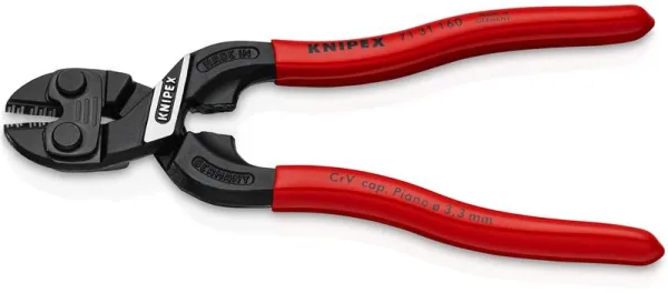 Knipex KNIPEX CoBolt® S Cizalla compacta con muesca en el filo, negra atramentada, recubierta de plástico 160 mm